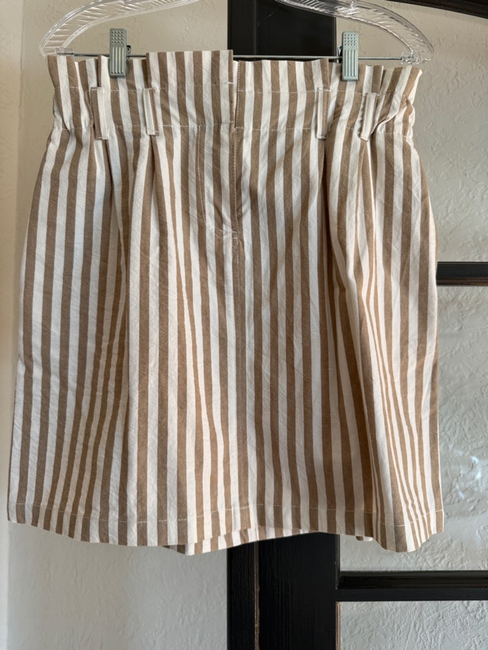 Blu Pepper Beige and White Striped Mini Skirt